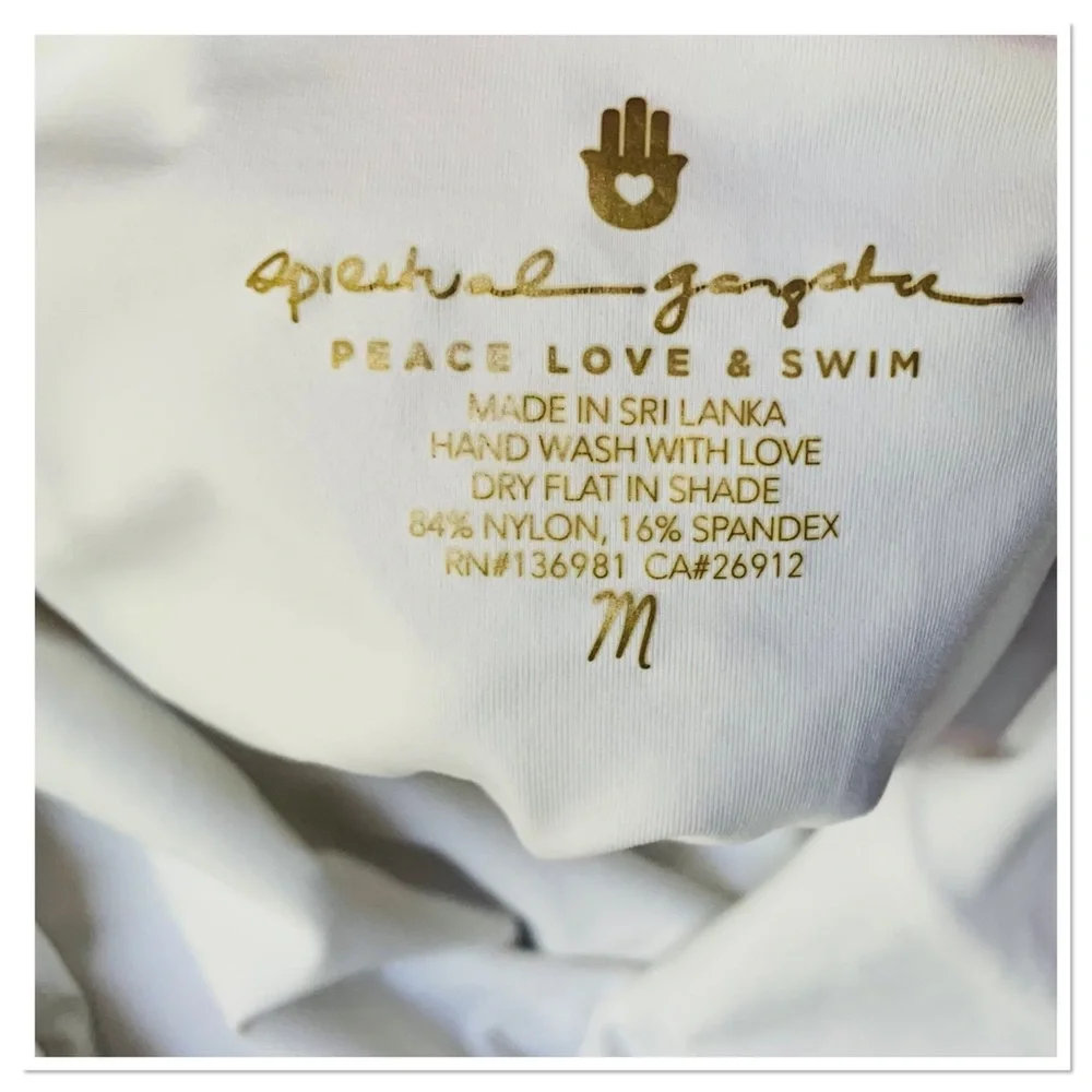 Spiritual Gangster Retreat One Piece Swimsuit White Gold Lettering Size Medium - Picture 9 of 9